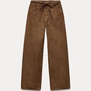 Zara Drawstring Brown Corduroy Wide-Leg Pants 26(US4)